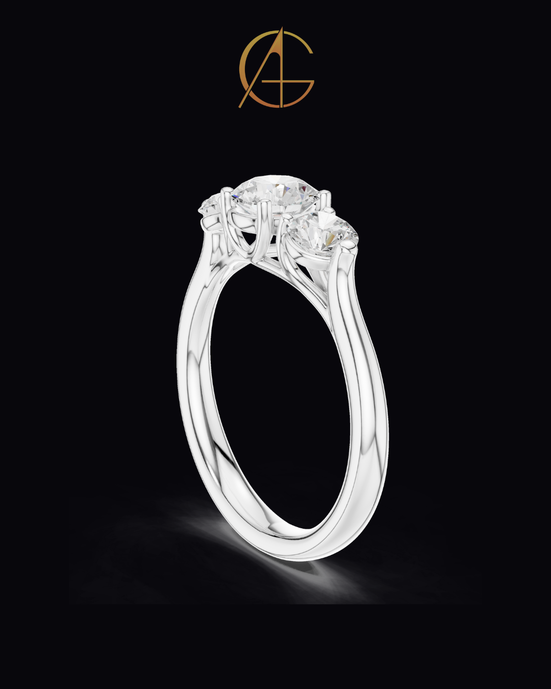 0.67 CT Tri Glow Brilliant Round Moissanite Diamond Trilogy Ring in Classic Gold For Gift