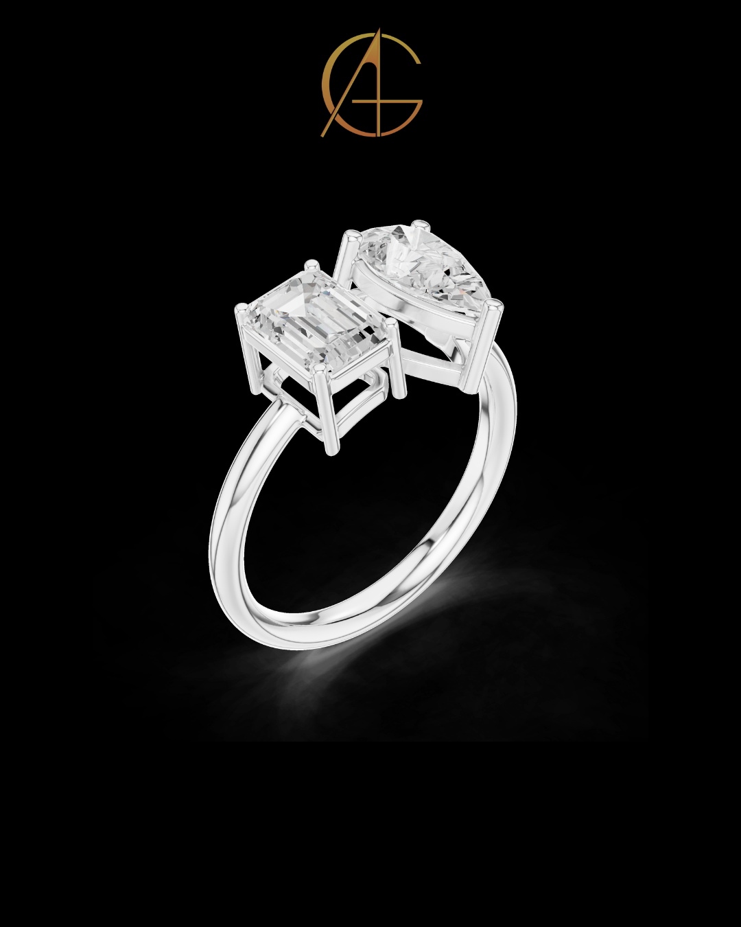 5.50 TCW Majestic Moissanite Emerald Cut Toi e Moi Ring For Perfect Mood