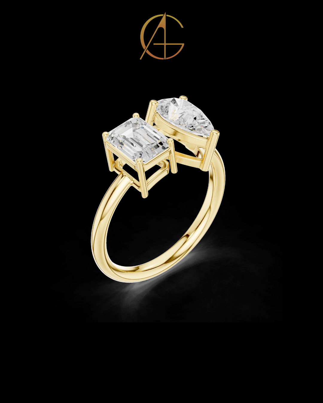 5.50 TCW Majestic Moissanite Emerald Cut Toi e Moi Ring For Perfect Mood