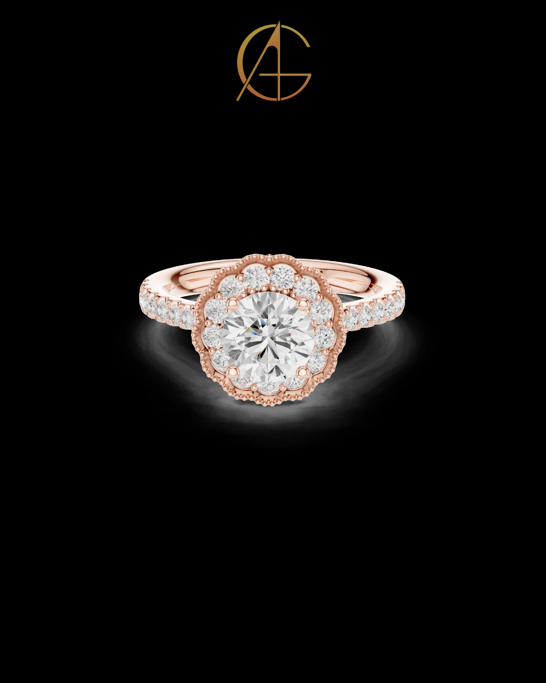 1.15 CT Vintage Inspired Floral Halo Moissanite Grown Diamond Ring in Lustrous Solid Gold For Her