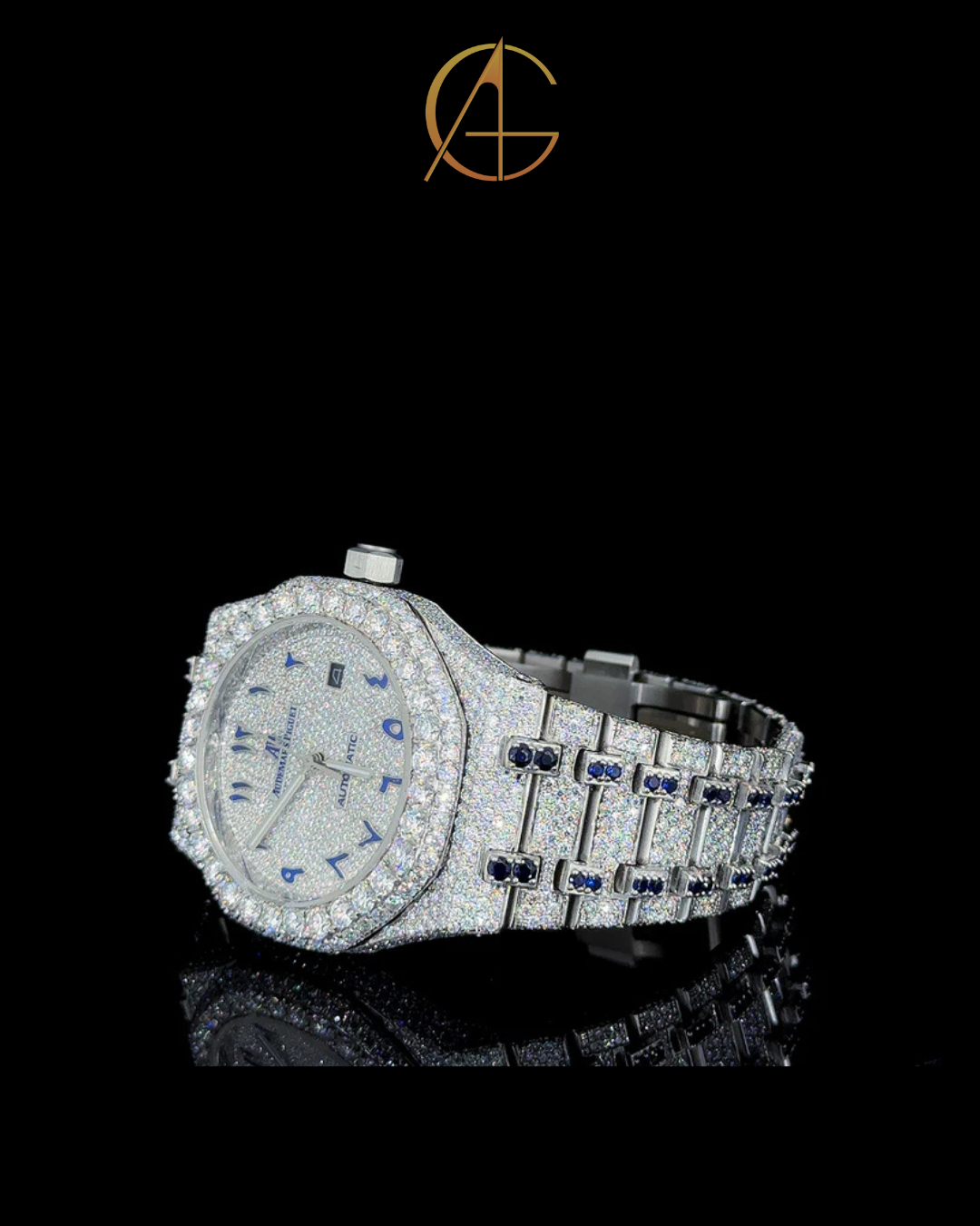 AP Full White & Bule Ruby With Blue Arabic Dial Moissanite Diamond