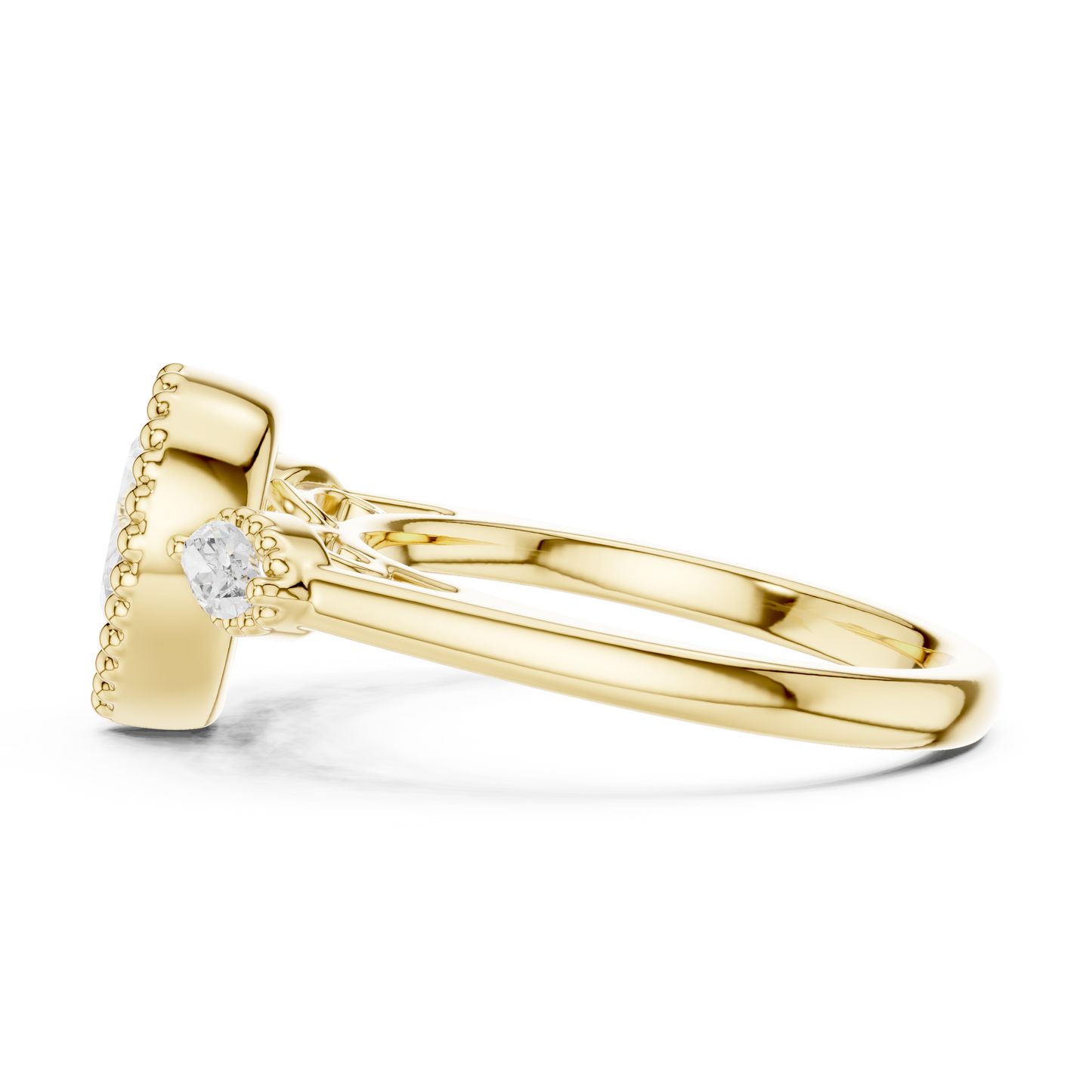 1.32 CT Vintage Inspired Pear Cut Three Stone Moissanite Diamond Ring in Textured Gold Halo For Her