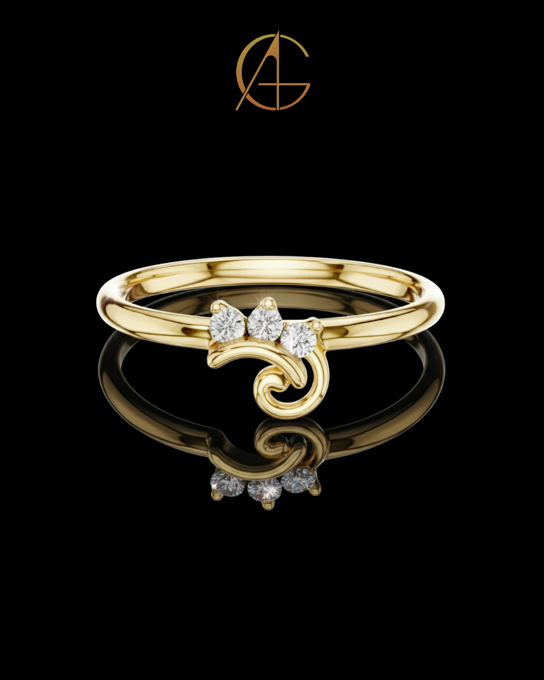 0.042 TCW Swirl Solitaire Band Adorned with a Brilliant Trio of Moissanite Diamonds