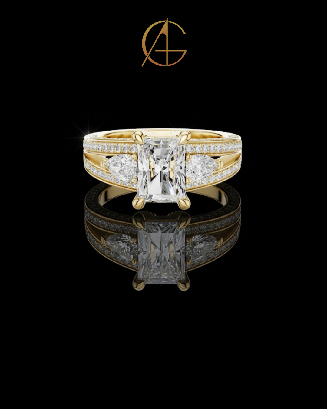 2.00 CT Opulent Radiant Cut Moissanite Diamond Three Stone Bridal Ring Set with Pave Diamond Accents