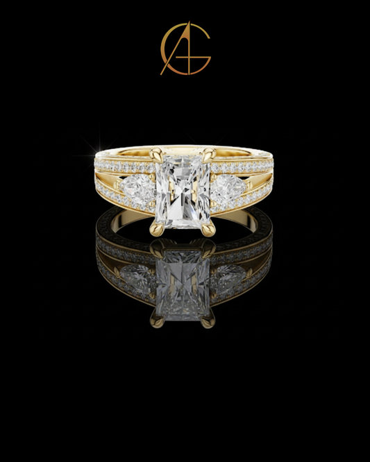 2.00 CT Opulent Radiant Cut Moissanite Diamond Three Stone Bridal Ring Set with Pave Diamond Accents