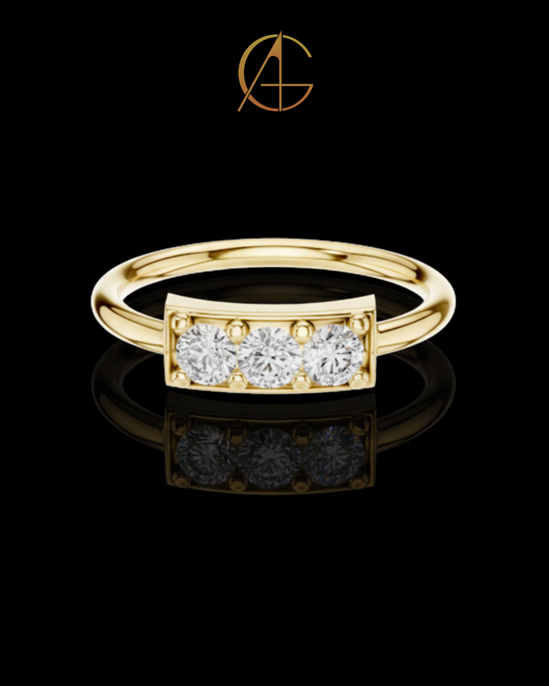 0.33 TCW Classic Three Stone Moissanite Diamond Bar Ring with Round Brilliant Cut Diamonds