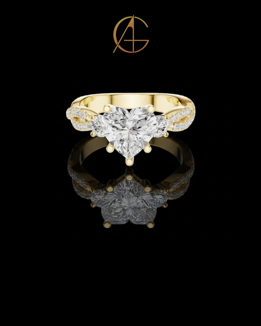 1.80 CT Gorgeous Heart Shaped Triple Stone Moissanite Diamond Ring with Pave Twist Band