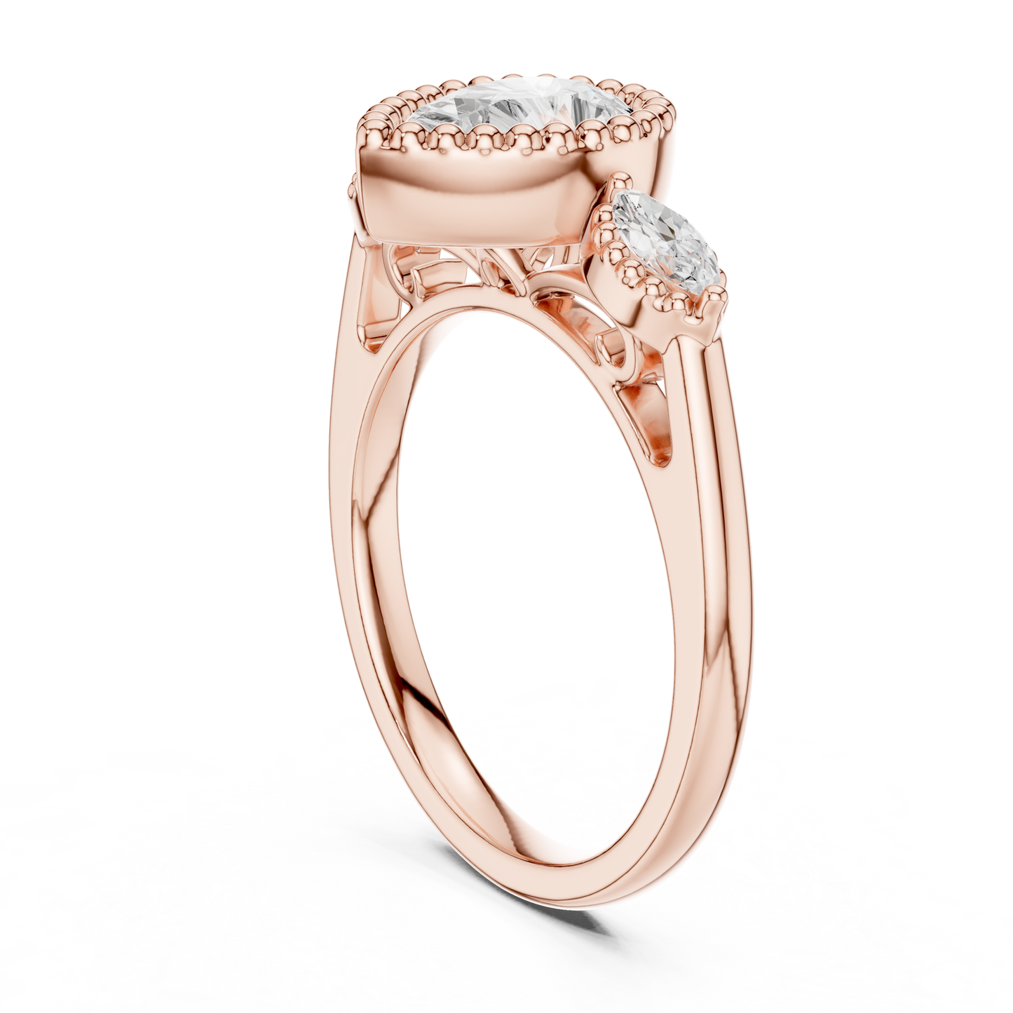 1.32 CT Vintage Inspired Pear Cut Three Stone Moissanite Diamond Ring in Textured Gold Halo For Her